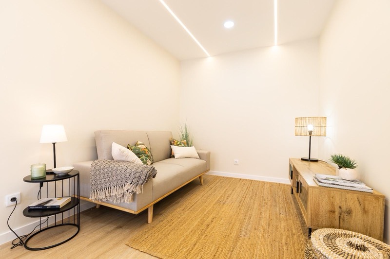 Sitting area from another angle, with television unit
